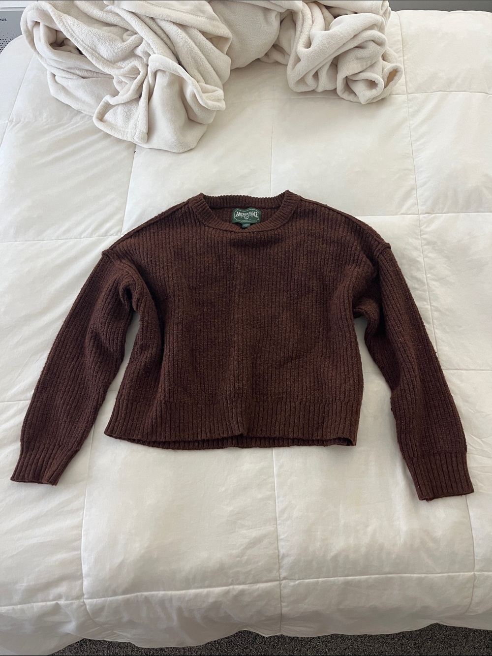 American Eagle Outfitters Chocolate Brown Ribbed Crewneck Sweater